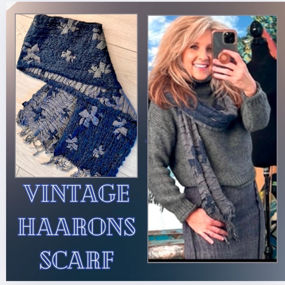 Haarons New York,Scarf,Gorgeous &Sinfully Soft,Blue/Gray,Patterned,Size 80 X 10